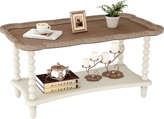 Function Home Farmhouse Coffee Table, Rustic White French Country Center Table by FunctionHome