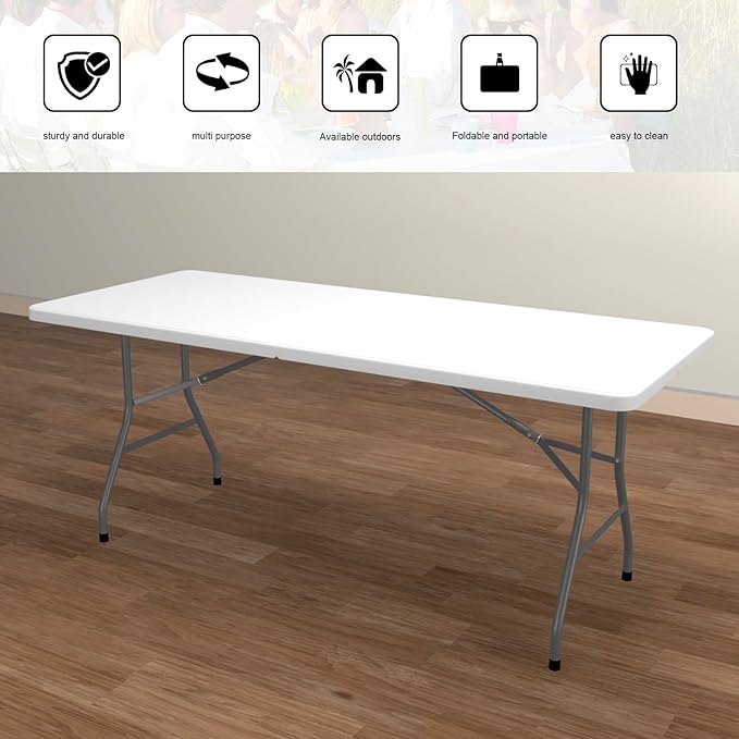 2 PCS 70.8" W X 29" D X 29" H - 6 ft White Folding Table White Portable Heavy - Image 5