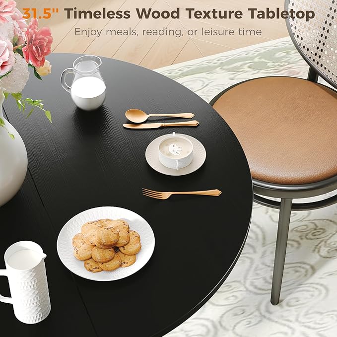 Unovivy 31.5" Black Small Round Dining Table - Image 4