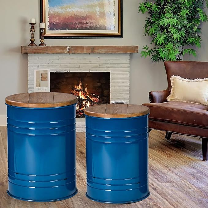 Glitzhome Farmhouse Accent Side Table, Metal Storage Stool Ottoman by Glitzhome