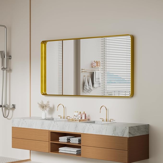 Koonmi Gold Bathroom Mirror for Wall, 30x60 Inch Matte Metal Deep Framed - Image 8