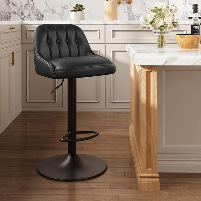 Bar Stools Set of 1, Swivel Bar Chairs, Modern Adjustable PU Leather by Unknown