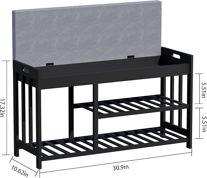 3-Tier Bamboo Shoe Rack Bench, Shoe Storage Organizer Bench, Entryway Benchs - Image 2
