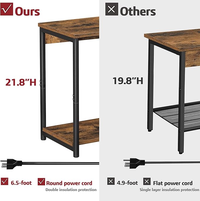TUTOTAK Nightstand with Charging Station, End Table, Side Table with USB - Image 3