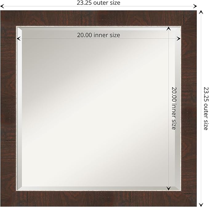 Amanti Art Brown Wall Mirror 23x23 Wildwood Brown Narrow Square Bathroom Mirror - Image 4