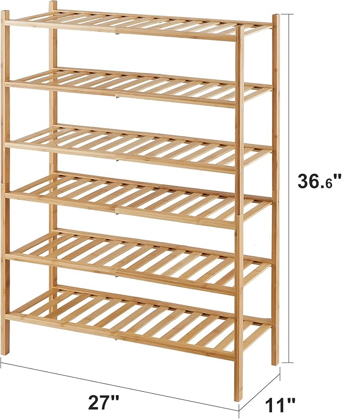 6-Tier Bamboo Shoe Rack for Entryway, Stackable | Foldable | Natural, Shoe - Image 3