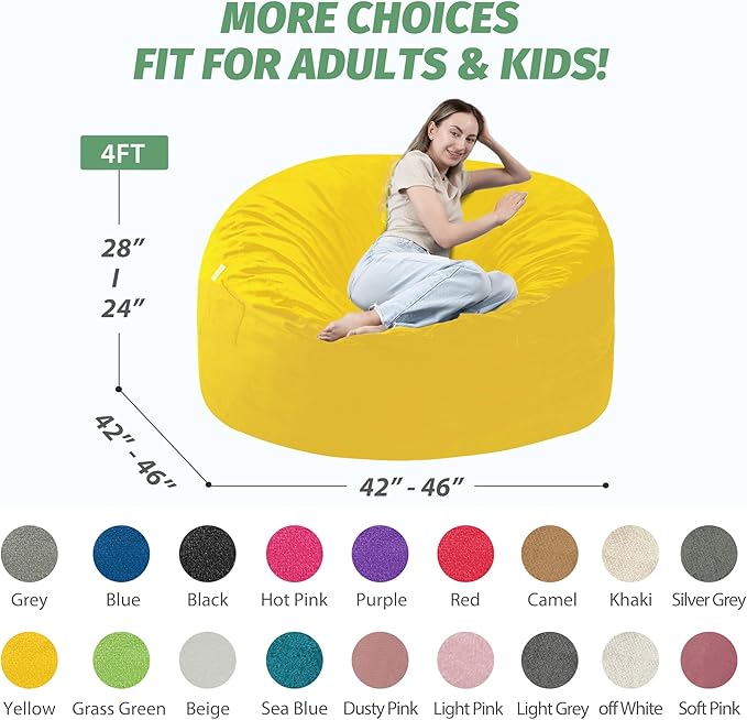 4FT Bean Bag Chair with Ultra Soft Velvet Cover Bean Bag Sofa with Memory Foam - Image 2