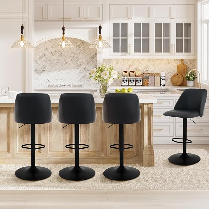 COLAMY Bar Stools Set of 6, Modern Swivel Bar Chairs, Adjustable PU Leather - Image 6