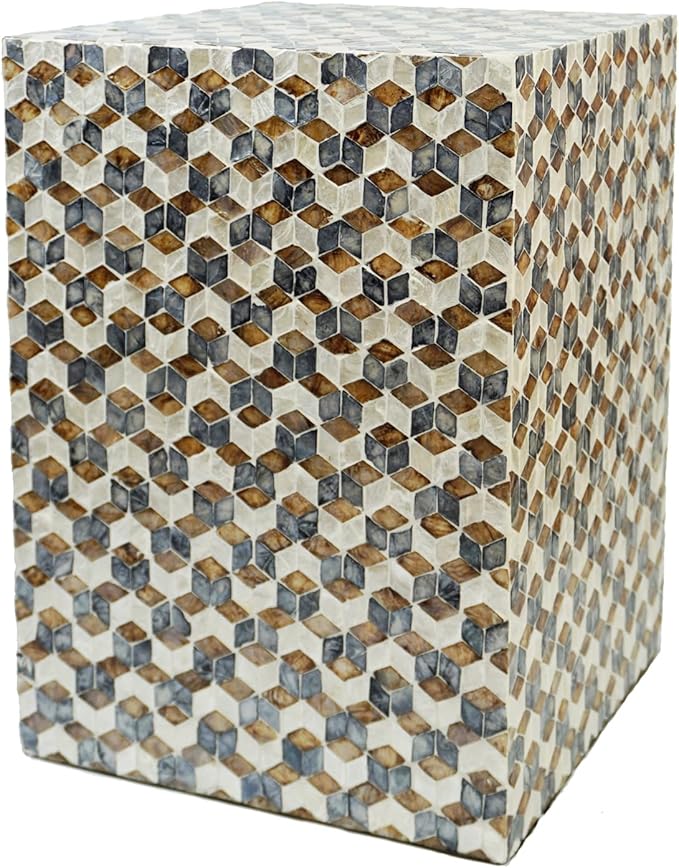 PEMAR Mother of Pearl Square Drum End Table Nacre Lacquer Side Bedside Accent by PEMAR