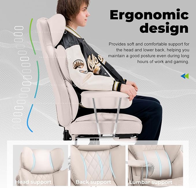 COMHOMA Big and Tall Office Chair, High Back Leather Gaming Chair - Image 3