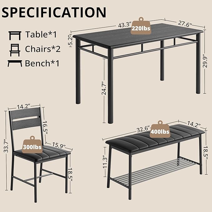 IRONCK Dining Table Set for 4, Kitchen Table - Image 2