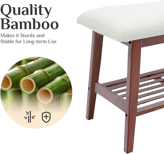 Entryway Shoe Bench, 35.4" Bamboo Bench - Image 4