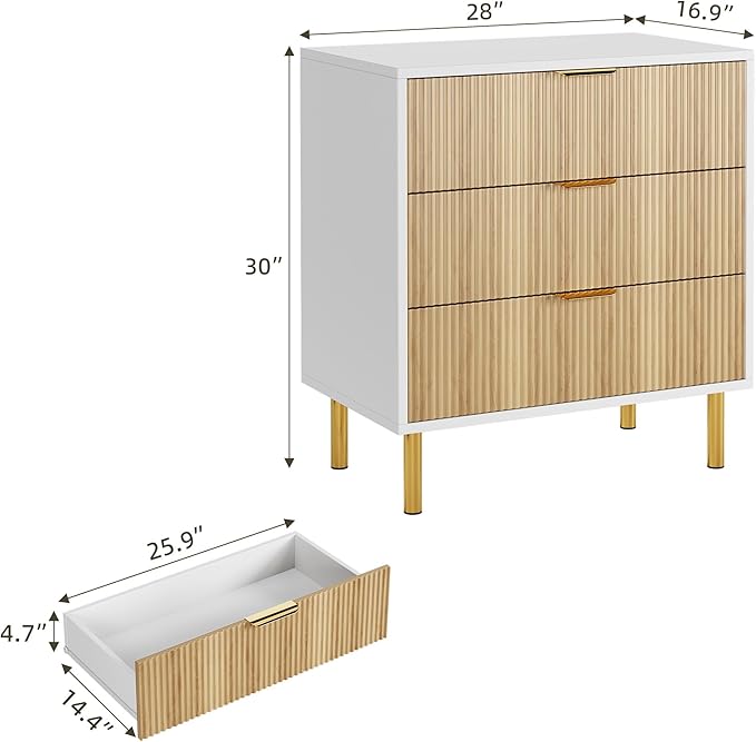GarveeHome Natural Dresser, Modern 3 Drawer Dresser - Image 2