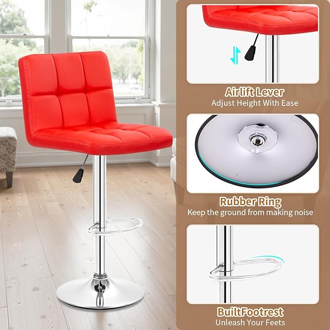 BestOffice Bar Stools Set of 2, Adjustable PU Leather Swivel Barstools - Image 7