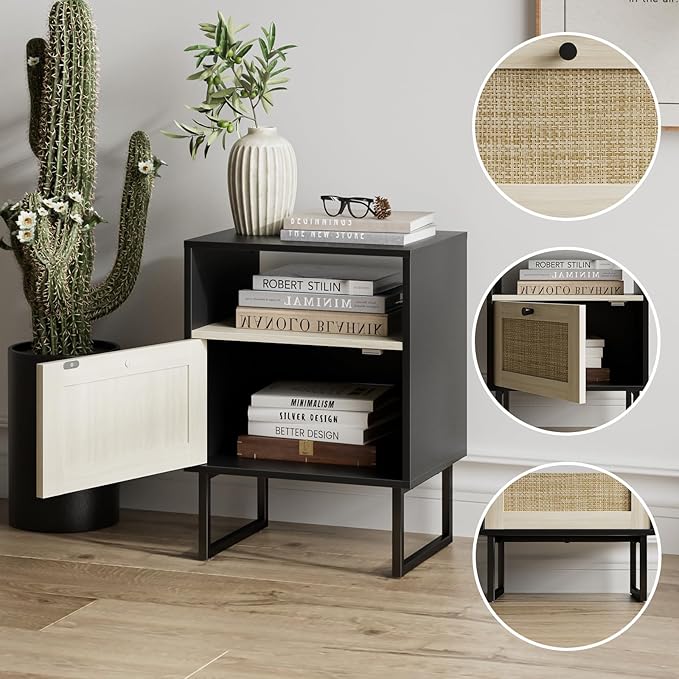 Masupu Boho Night Stand, Small Rattan Side Table, Wood Nightstand - Image 4