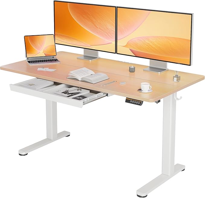 YDN Standing Desk with Drawers, Height Adjustable Desk 55 x 24 Inch, Electric by YDN