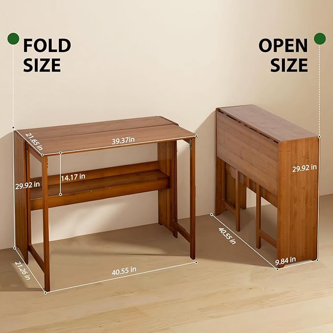 39.37" Bamboo Folding Desk, Space-Saving Computer Desk - Image 7