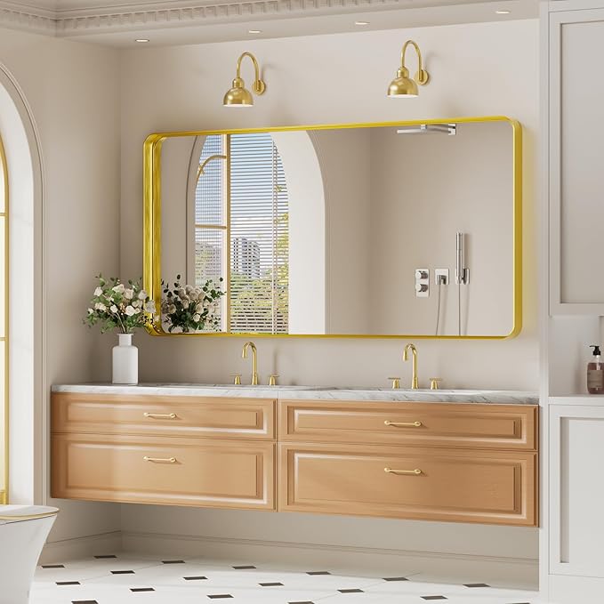 Koonmi Gold Bathroom Mirror for Wall, 30x60 Inch Matte Metal Deep Framed - Image 7