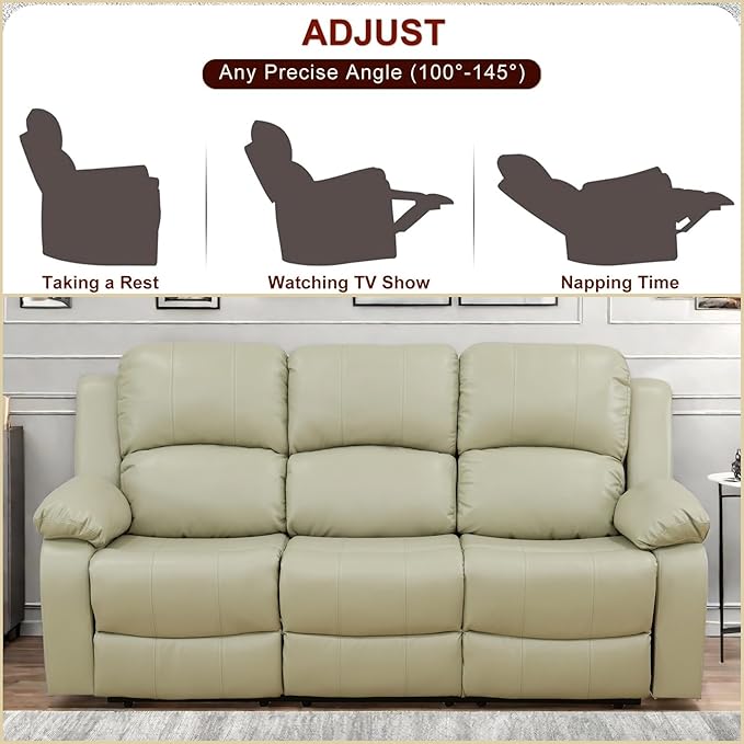 Leather Recliner Sofa Couch, 3-Seater Home Theater Seating Reclining Sofa - Image 5