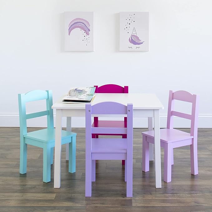 Humble Crew Kids Wooden Table and 4 Chairs Set, and Snack Time - Image 3