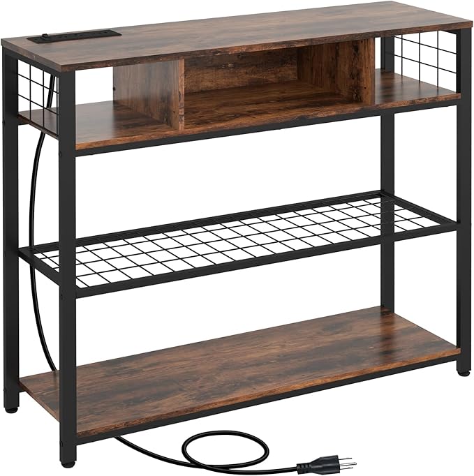 Console Tables with Charging Station, 4 Tier Narrow Sofa Tables with Storage - Image 8
