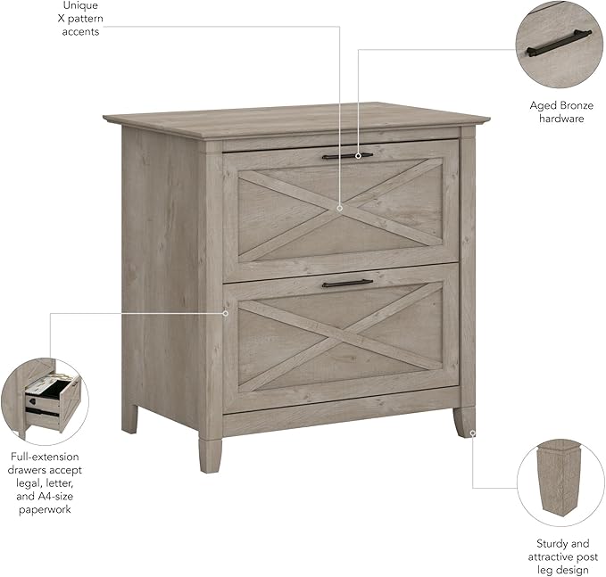 Bush Furniture Key West 2 Drawer Lateral File Cabinet in Washed Gray | Document - Image 6