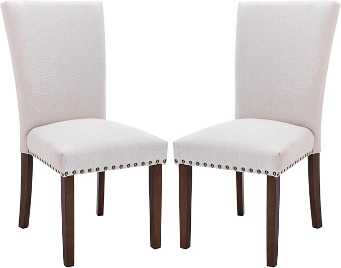 COLAMY Upholstered Dining Chairs Set of 4, Parsons Style Linen Beige Accent - Image 4