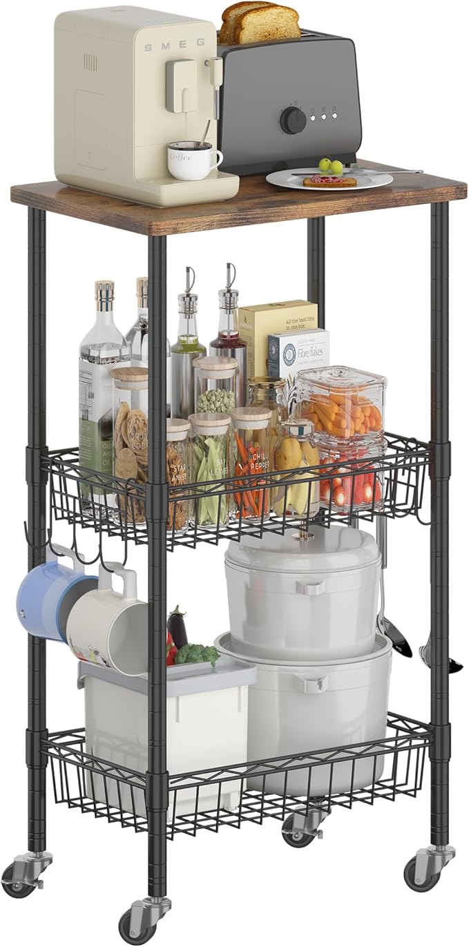 Rolling Kitchen Storage Cart, 3-Tier Storage Rack on Caster Wheels - Image 9