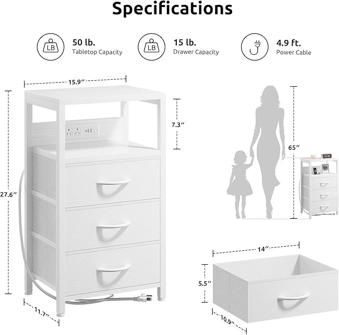 NightStand Bedside Charging Table Bedroom - Image 2