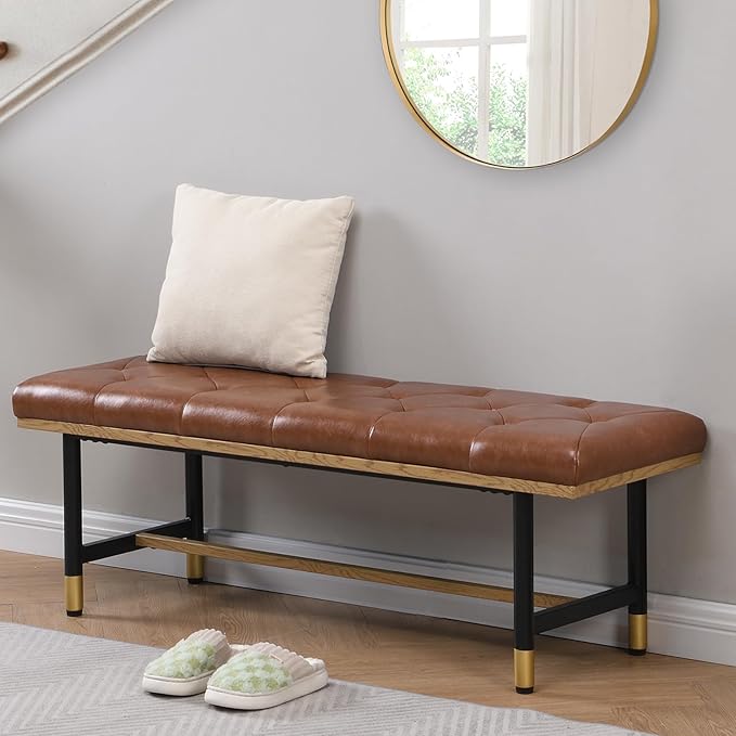 Modern Faux Leather Bench for Living Room and Bedroom, End of Bed Entryway Bench - Image 4