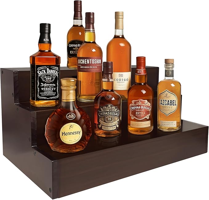 Royxen Wood Liquor Bottle Shelf 3 Tier Bar Shelf Freestanding Vintage Liquor by Royxen