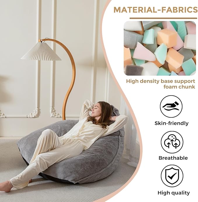 BYBYME Bean Bag Chairs Sherpa Lazy Sofa, Giant Beanbag Chairs - Image 4