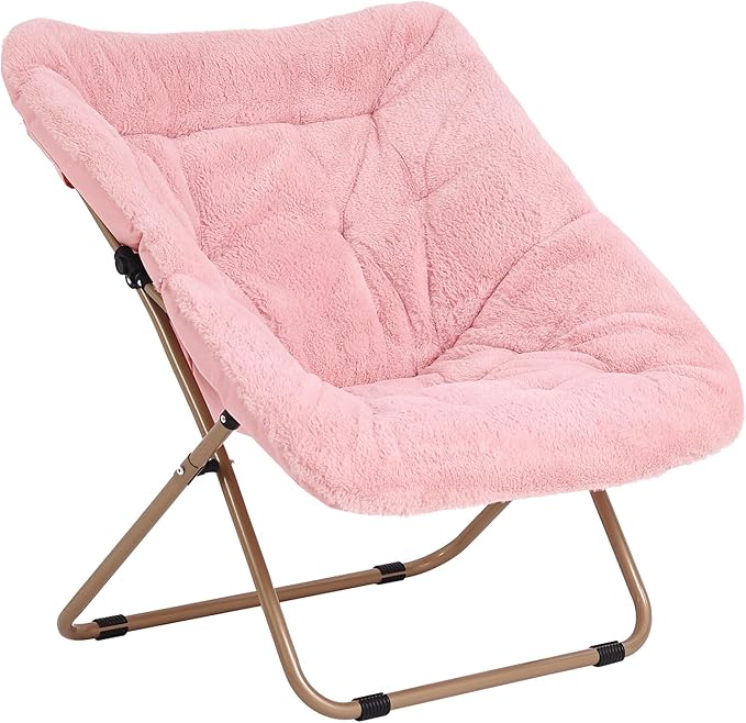 Modern Pink Faux Fur Foldable Metal Frame Recliner Chair - Image 4
