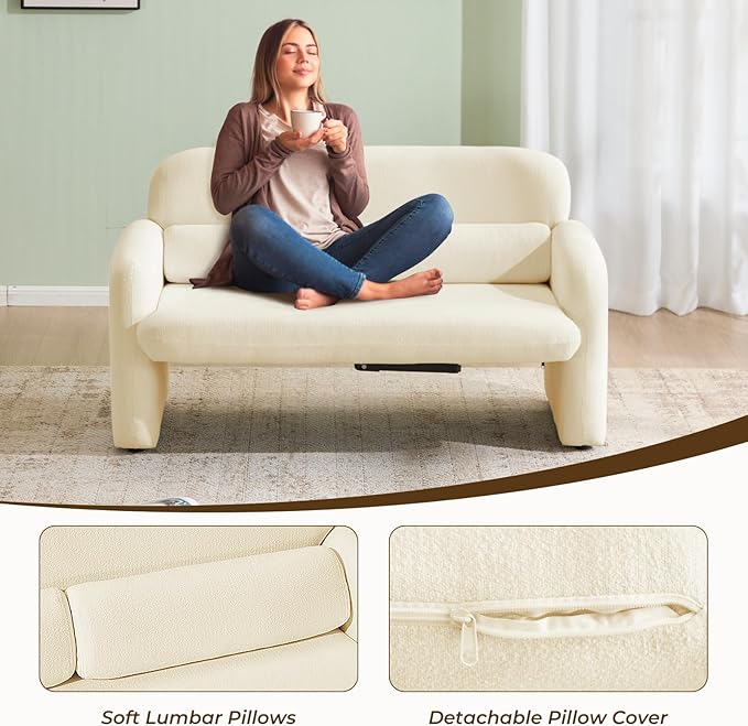 Furnimart Modern Loveseat Sofa, Comfy Upholstered Minimalist Couch, Small - Image 5