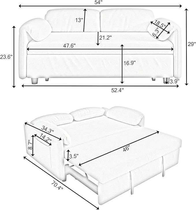 ERYE 3 in 1 Loveseat Sofa Convertible Sleeper Sofabed, Functional Recliner - Image 3