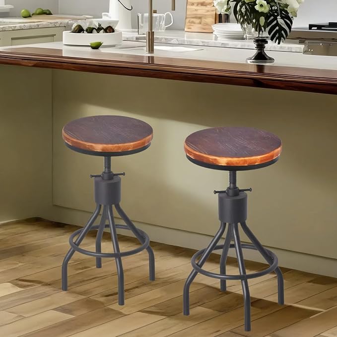 Diwhy Industrial Vintage Kitchen Counter Height Adjustable Bar Stool, Farmhouse - Image 8