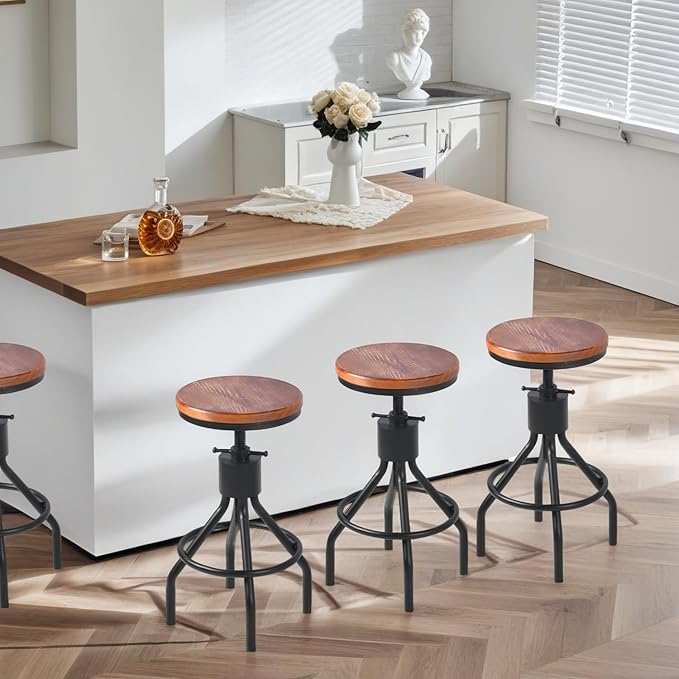 Industrial Bar Stool-Set of 2-Swivel Counter Coffee Chair-Extra Pub Height - Image 8