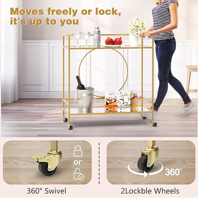 RiteSune Gold Bar Cart, Modern Wine Cart - Image 5