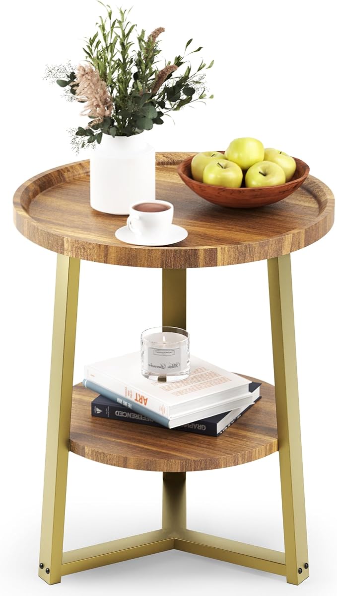 PPAMAPIC Round End Table, 2 Tier Side Table by Unknown