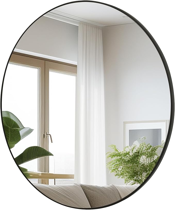 Black Round Mirror, Bathroom 30 Inch Vanity Wall Mirror, Modern Circle Mirror by Unknown