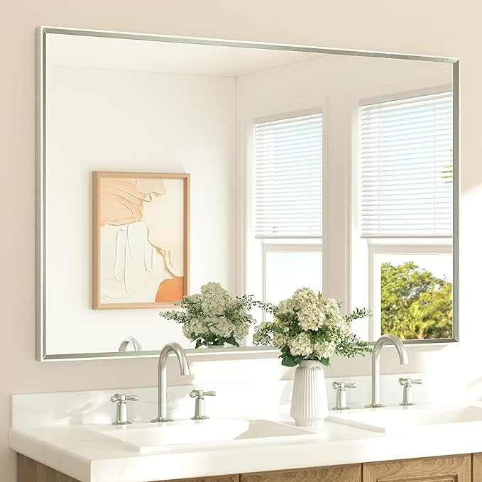 TETOTE Brushed Nickel Bathroom Vanity Mirror 55" x 36" Beveled Framed Bathroom by TETOTE