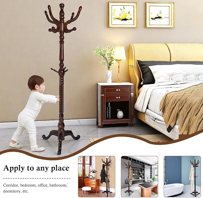 Coat Rack Stand, Solid Wooden Coat Tree - Image 7