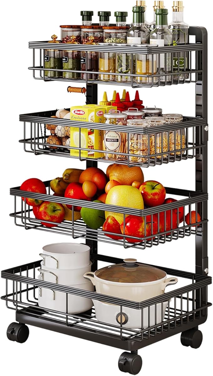 Aupekro 4-Tier Kitchen Storage Cart, Metal Utility Rolling Cart by Aupekro