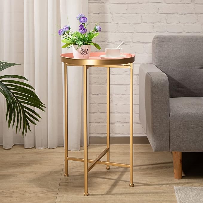 HollyHOME Small Round Metal End Table, Accent Indoor&Outdoor Coffee Side Table - Image 2