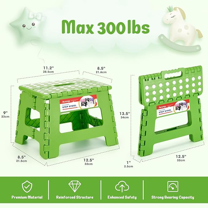 ACSTEP 9 Inch Folding Step Stool 300 LB Capacity Plastic Foldable Step Stools - Image 4