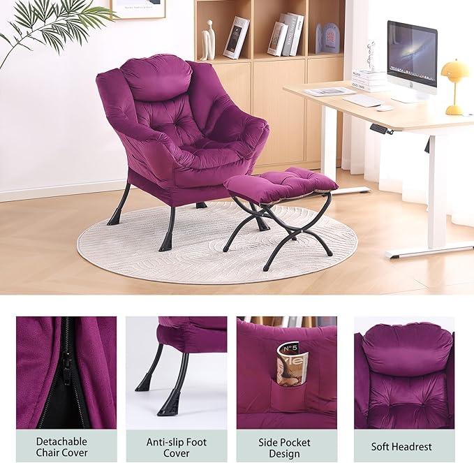 LITA Lazy Chair with Ottoman, Modern Accent Leisure Upholstered Sofa Chair - Image 4