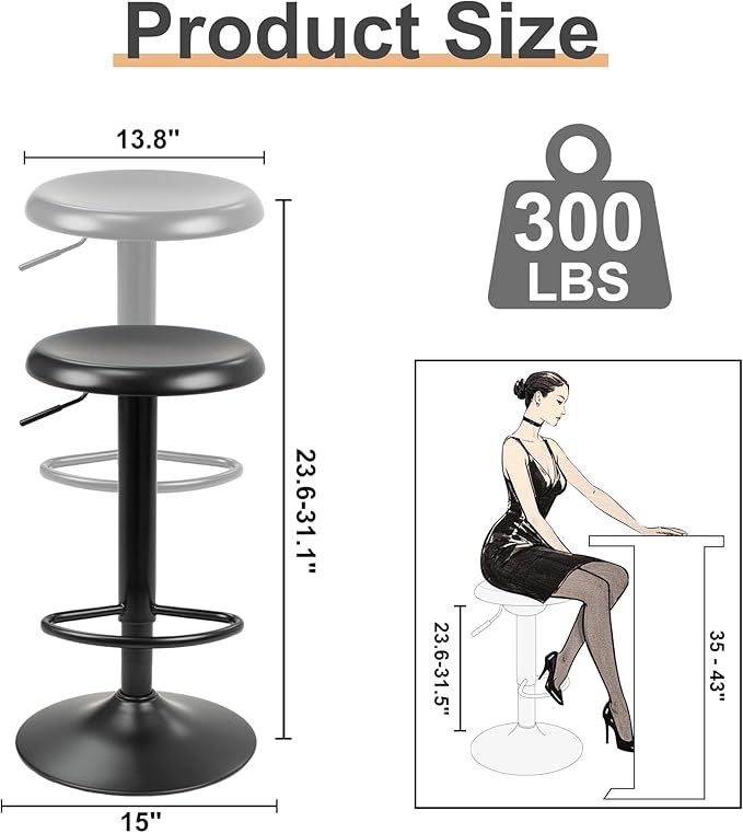 CAROLMADE Bar Stools Set of 2, Adjustable Metal Bar stools Swivel Counter - Image 3