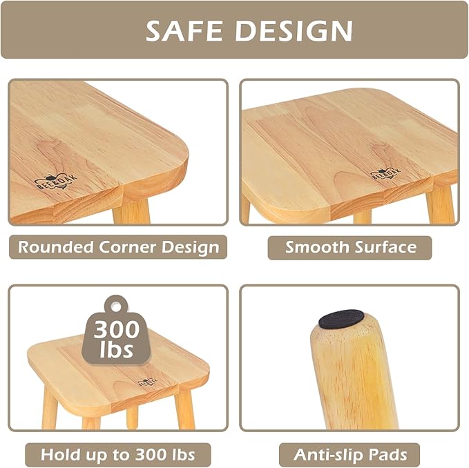 BEE&OAK Wooden Step Stools for Adults, Solid Rubber Wood Non-Slip Step Foot - Image 3