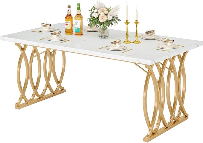 Tribesigns Modern Dining Table, Unique Rectangular Dinner Table Kitchen & - Image 9