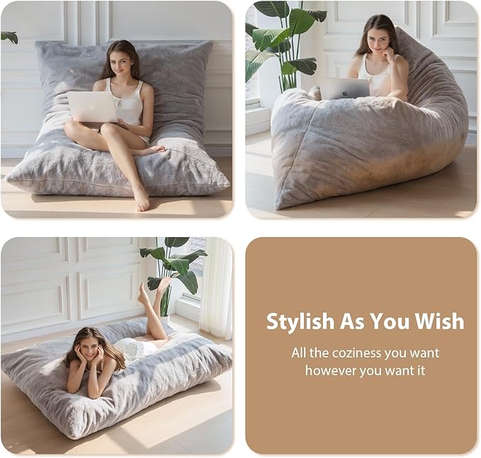 BYBYME 3 in 1 Bean Bag Chair, Convertible Chair Folds from Bean Bag to Lounger - Image 4